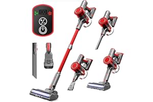 BSNAW Cordless Vacuum Cleaner, Lightweight Stick Vacuum Cleaner for Home, 6 in 1, Anti-Tangle Vacuum with Powerful Suction, 180° Bendable Wand Rechargeable Cordless Vacuum for Floor Pet Hair/Carpet Deep Red