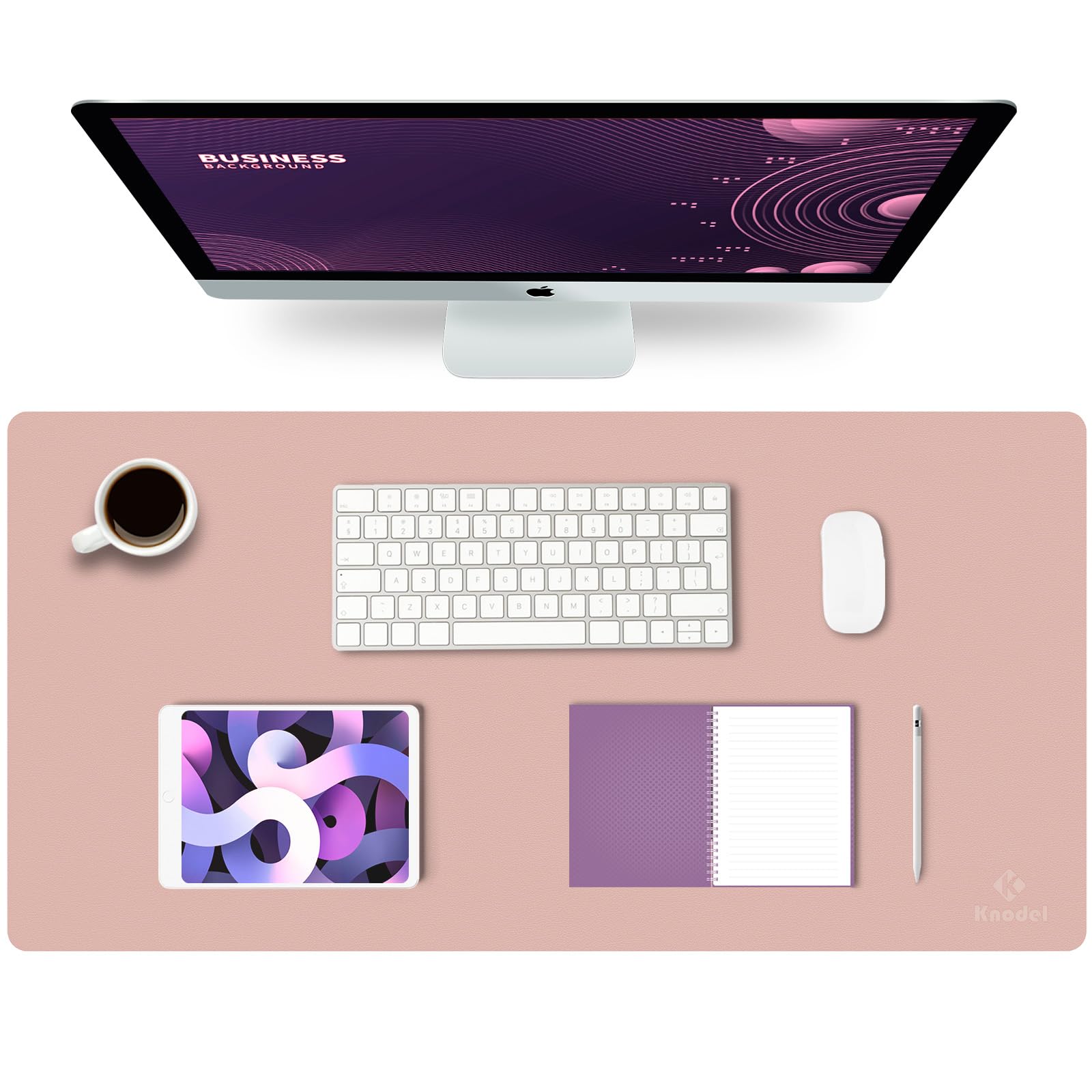 K KNODEL Large Office Leather Desk Mat, Mouse and Keyboard Pad, Computer and Laptop Mat, Desktop Protector and Cover, Writing Pad and Blotter (90x43cm, Pink)