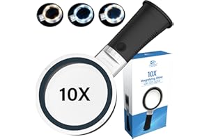 MagniPros Extra Large 10X Magnifying Glass with Detachable Lenses- 3 Color Modes with Self-Standing Non-Slip Ergonomic Handle for Hobbyists, AMD, Reading Fine Print, Seniors