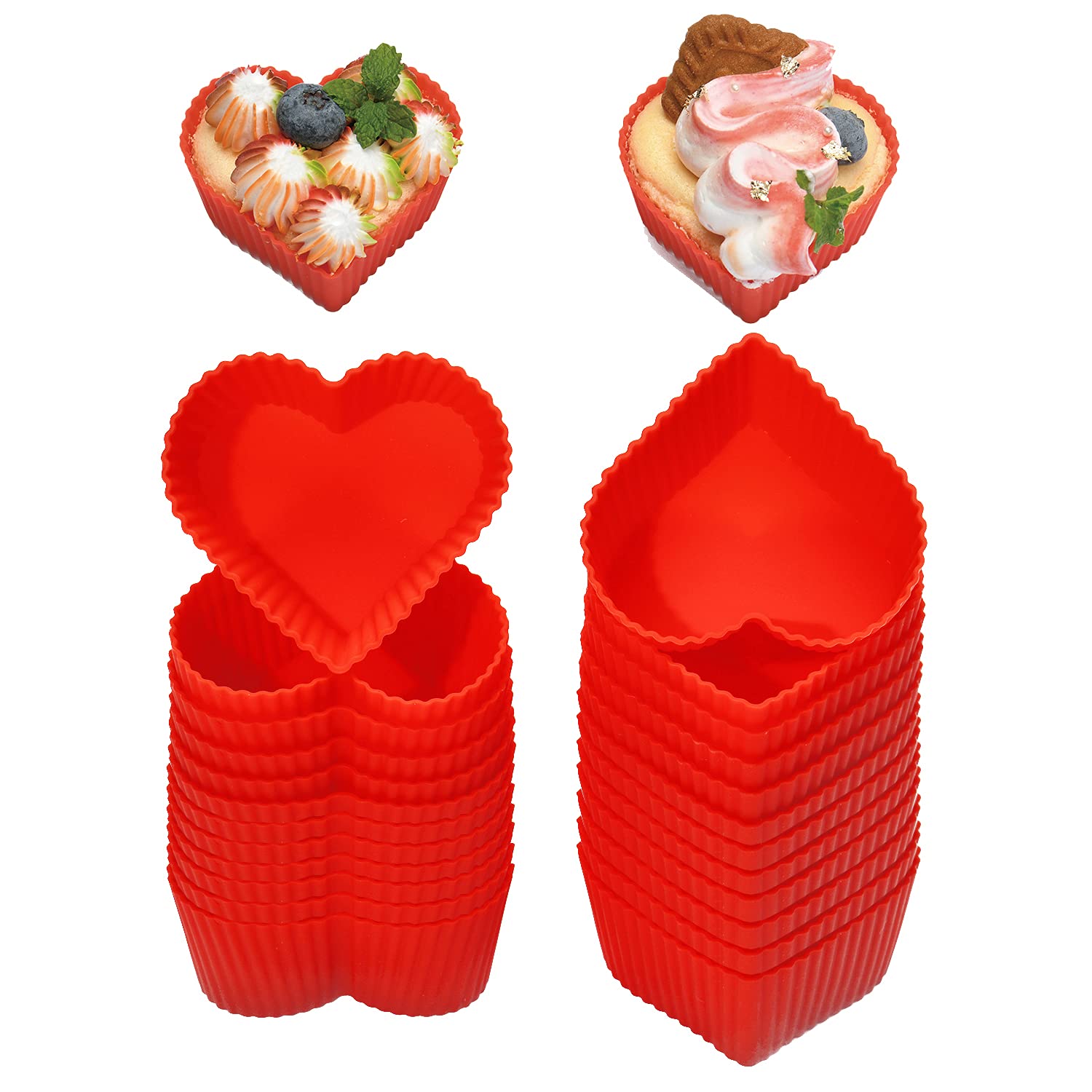 Photo 1 of Baking Cups Cupcake Liners Silicone - Non-Stick Pastry Muffin Liner Molds, 2.75 Inch Reusable Storage Container,Heart,24 Pack
