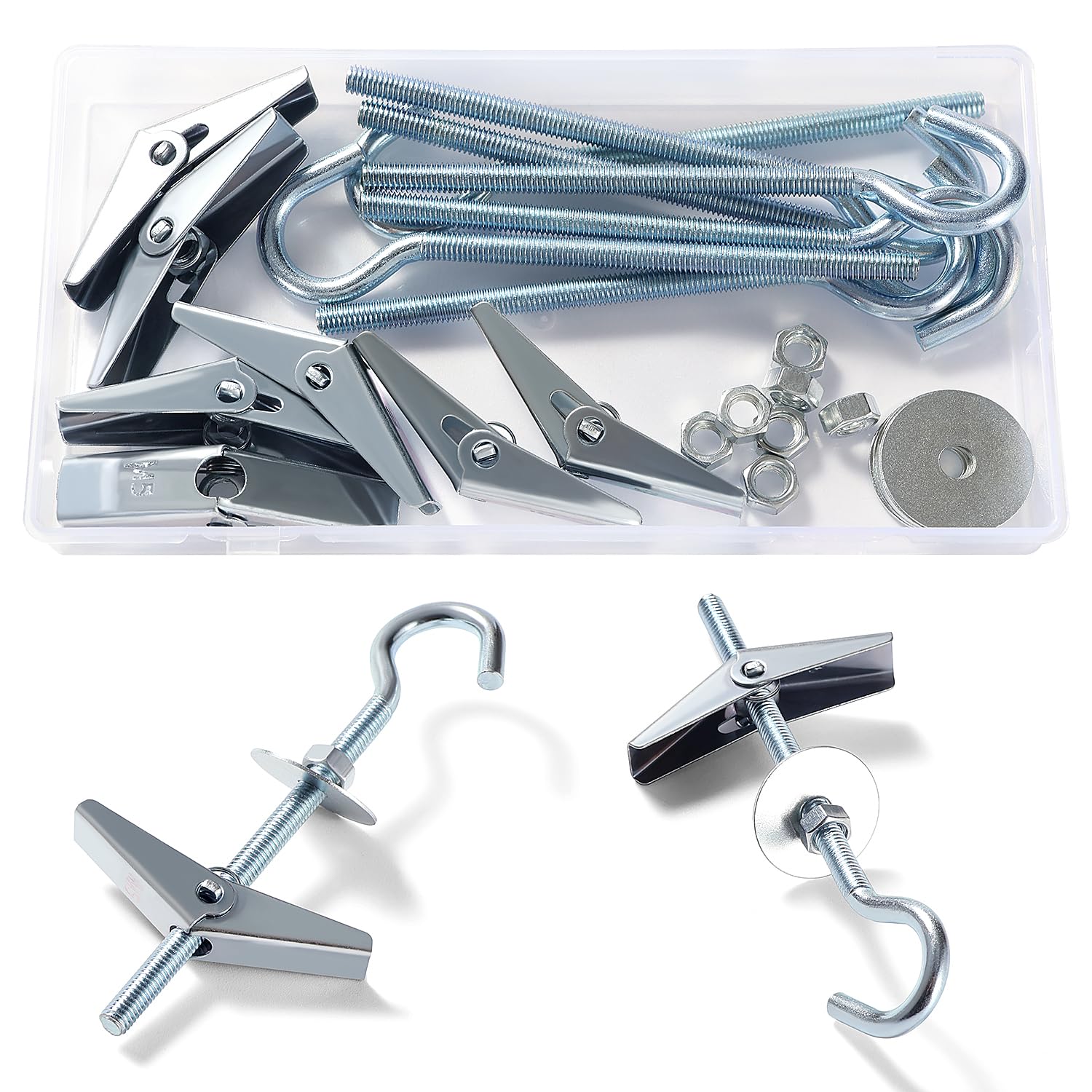 Lyeteung 7 Sets M5 Wing Spring Hook, Spring Toggle Wing Bolt Hook, Ceiling Plasterboard Mount Hook, with Hex Nuts, Washers, for Plasterboard Hollow Walls Hanging Plants Fixing