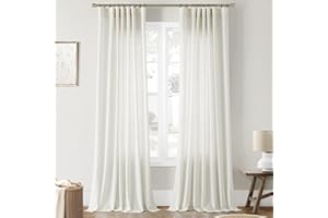 Joywell Natural Linen Cream Curtains 84 Inches Long for Living Room Bedroom Hook Belt Back Tab Pinch Pleated Light Filtering Ivory White Neutral Boho Modern Farmhouse Linen Drapes 84 Length 2 Panels
