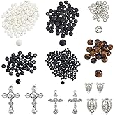 SUNNYCLUE 1 Box 602Pcs 4 Sets Rosary Making Kits Crucifix Charms Cross Rosaries Pendants Chandelier Component Link Charm Stone Beads for Jewelry Making Supplies Necklace Bracelets Holiday