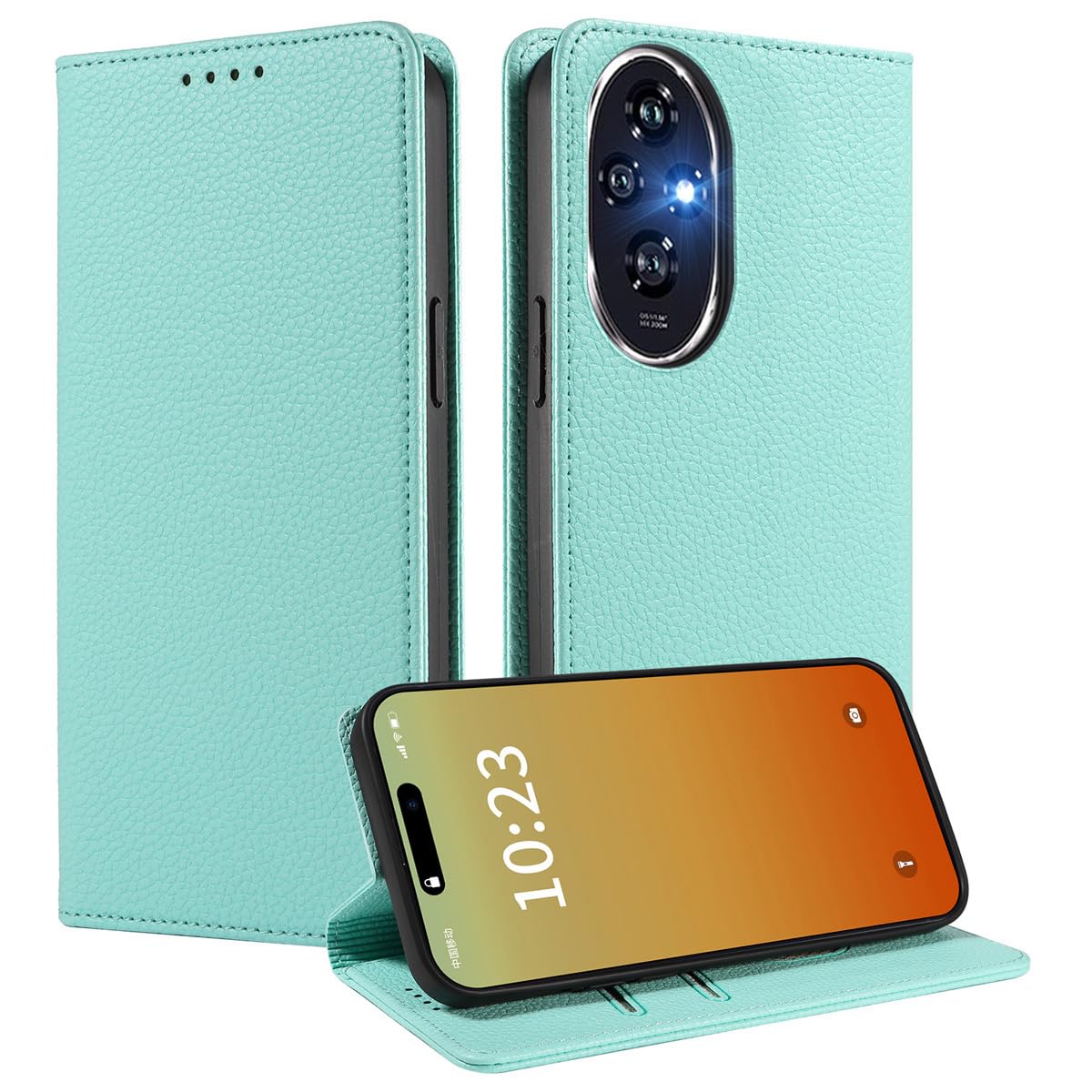 MOJIA Mint Green PU Leather Wallet Case Flip Phone Cover, Card Holder for Honor 200 Pro