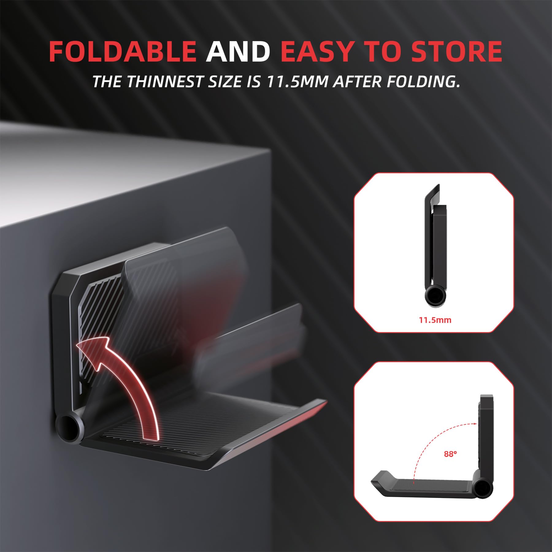 PlayVital FOLD Controller Holder Wall for PS5 PS4 Xbox Switch Pro Headset, 2 Pack Universal Storage Organizer Gaming Controller Stand Headphone Mount - Foldable Anti-Slip Adhesive Removable, Black