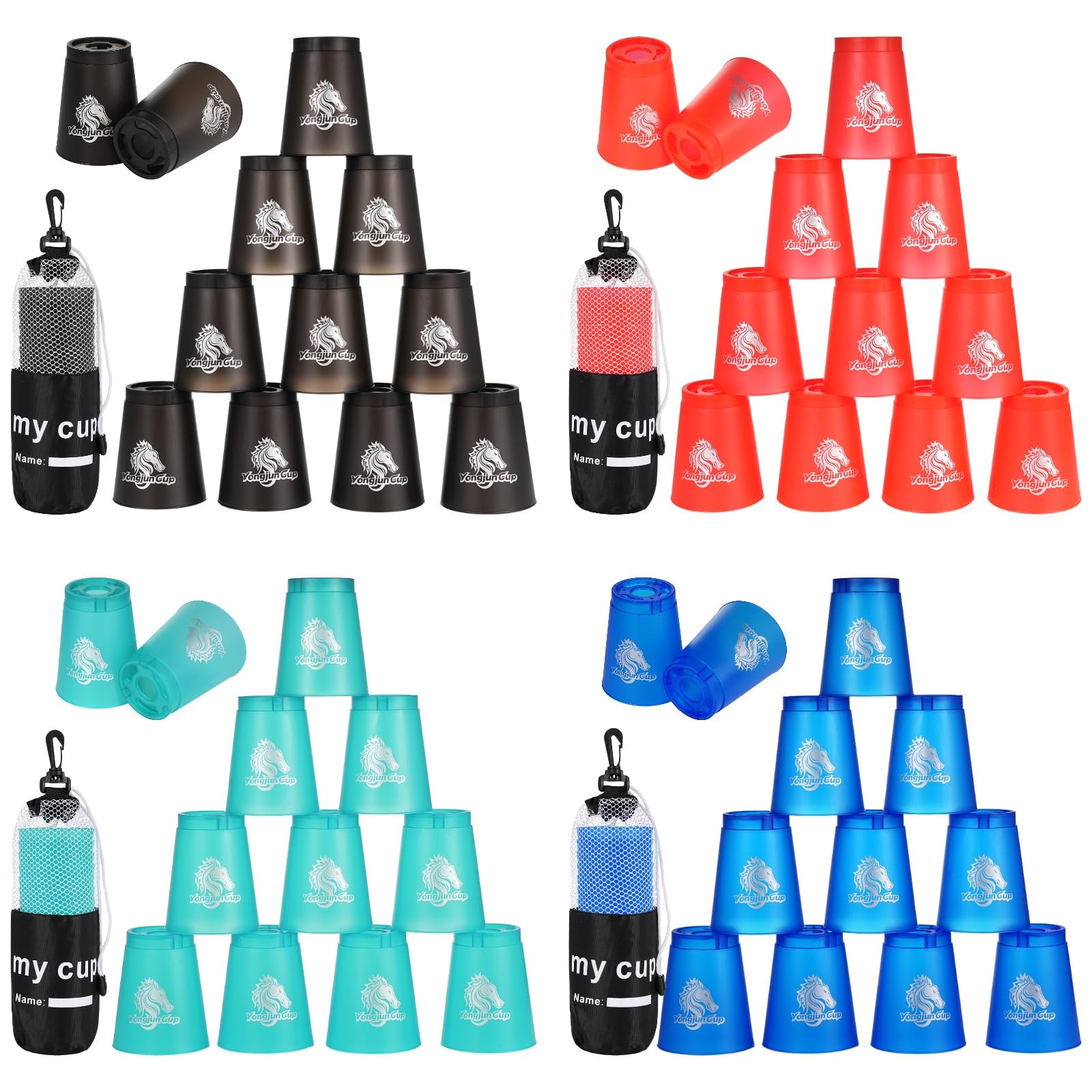 yeesport 48 Pcs Sport Stacking Cups, Sport Training Game for Challenge Competition, Plastic Stacking Cups, Classic Family Game for Kids and Adults, Red+Blue+Green+Black
