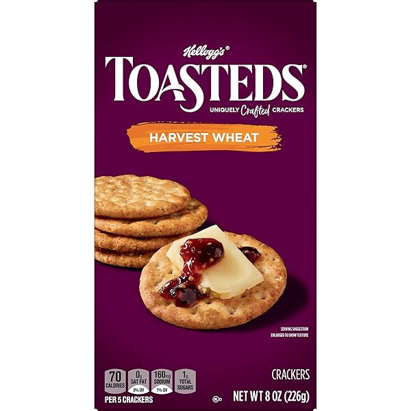 TOASTEDS CRACKERS, LUNCH SNACKS, PARTY SNACKS, HARVEST WHEAT, 8OZ BOX (1 BOX)