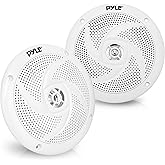 Pyle Marine Speakers - 5.25 Inch 2 Way Waterproof and Weather Resistant Outdoor Audio Stereo Sound System with 180 Watt Power and Low Profile Slim Style - 1 Pair - PLMRS5W (White)