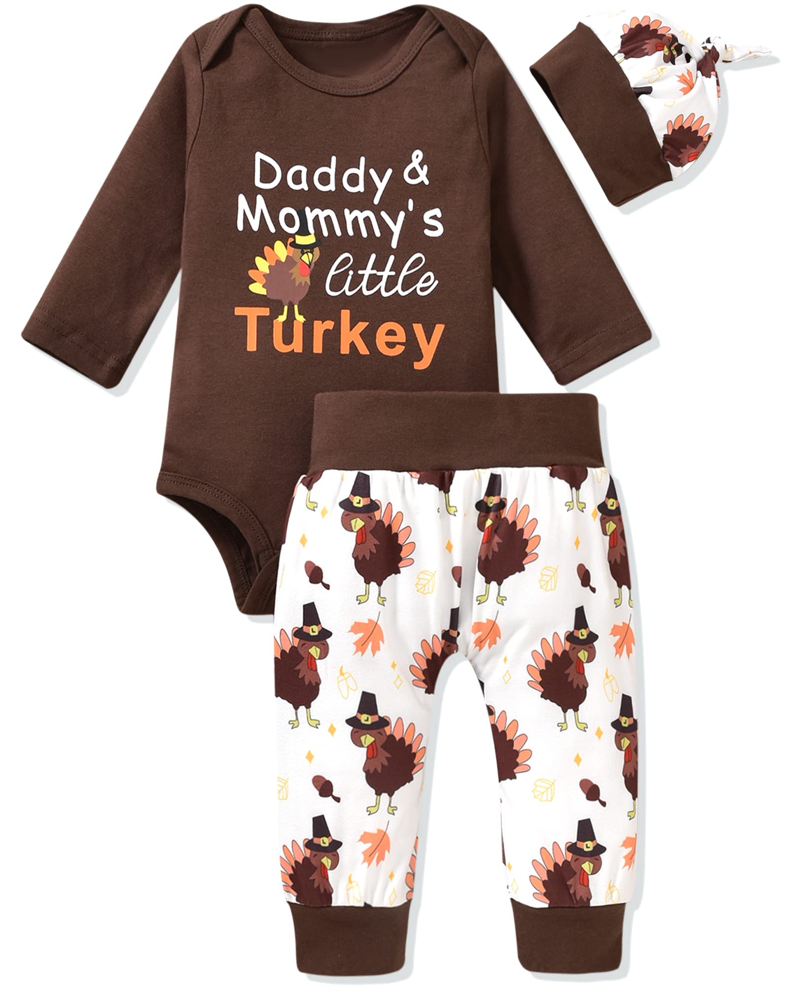 View 1 of Aalizzwell 3-6 Months Infant Baby Boys Thanksgiving Outfit First Thanksgiving Clothes Turkey Clothing Brown
