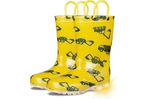 GAWBAW Toddler Rain Boots Kids With Glitter Light up Rain Boots With Easy-on Handles Waterproof For Boys and Girls