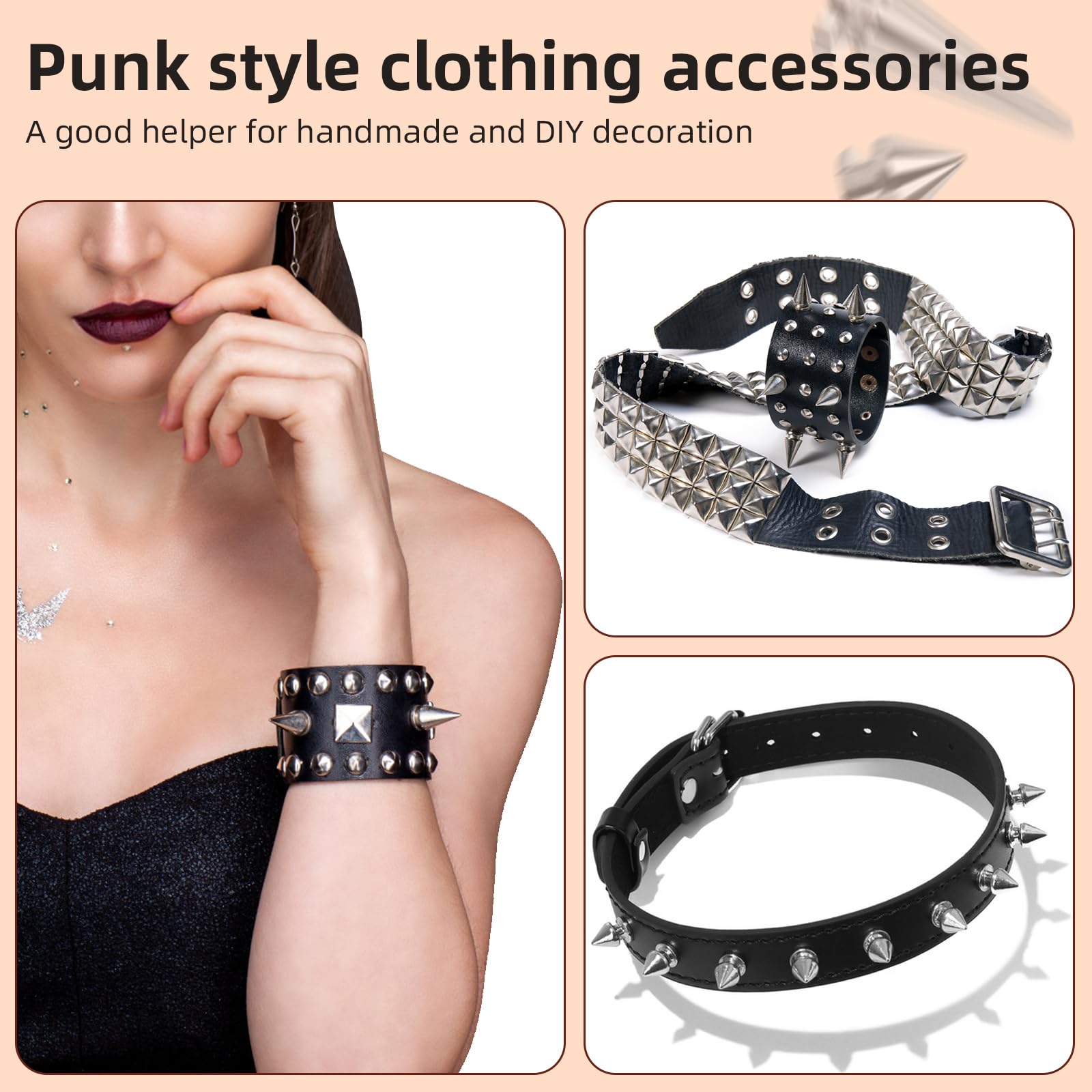 180 Pieces Multiple Sizes Cone Spikes, Screwback Studs Rivets, 3 Sizes Metal Tree Spikes Studs for Punk Style Clothing Accessories DIY Craft Decoration (Silver)