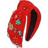 BAHABY Christmas Headbands for Women Red Crystal Knotted Headbands Wide Top Knot Holiday Headband Christmas Hair Bands for Women's Hair