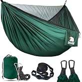 Covacure Camping Hammock, 772 lbs Capacity Double Hammock - Dark Green | Lightweight Hammocks with Tree Straps &amp; Carry Bag, Durable Parachute Nylon, Portable for Hiking, Backyard, Travel, Beach