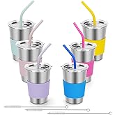 Rommeka Kids Stainless Steel Cups, 16oz Kids Tumbler with Lid and Straw, 6 Color Unbreakable Metal Spill Proof Cups for Adults and Children