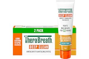 TheraBreath Deep Clean Toothpaste, Kills 99.9% of Germs That Cause Bad Breath, Gingivitis & Plaque (1), Gentle Teeth Whitening with Fluoride for Anticavity Protection, Fresh Mint, 4 Oz, 2-Pack