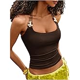 Milumia Women's Boho Beaded Halter Top Y2k Spaghetti Strap Tie Back Sleeveless Rave Going Out Cami
