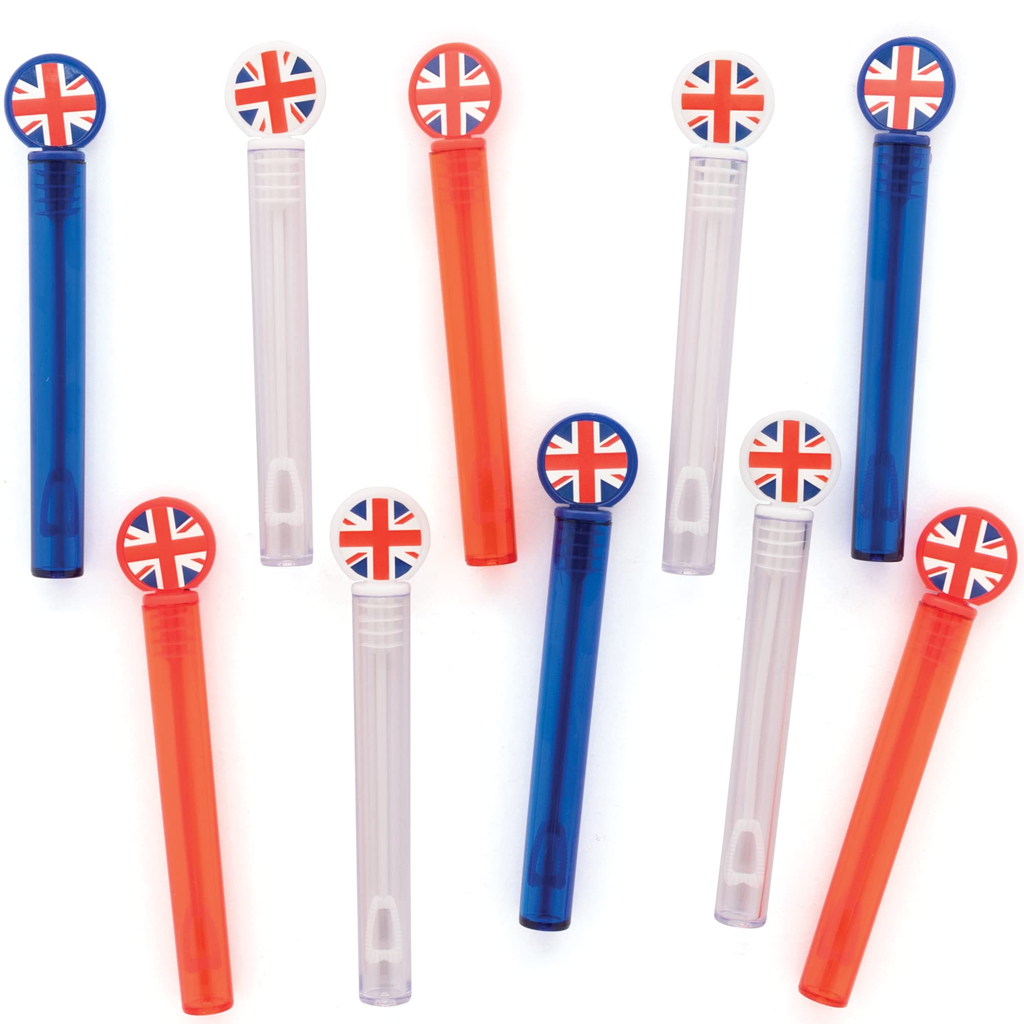 Baker Ross PJ138 Union Jack Touchable Bubble Wands for VJ Day 80th Anniversary - Pack of 10, Kids British Party Bag Fillers