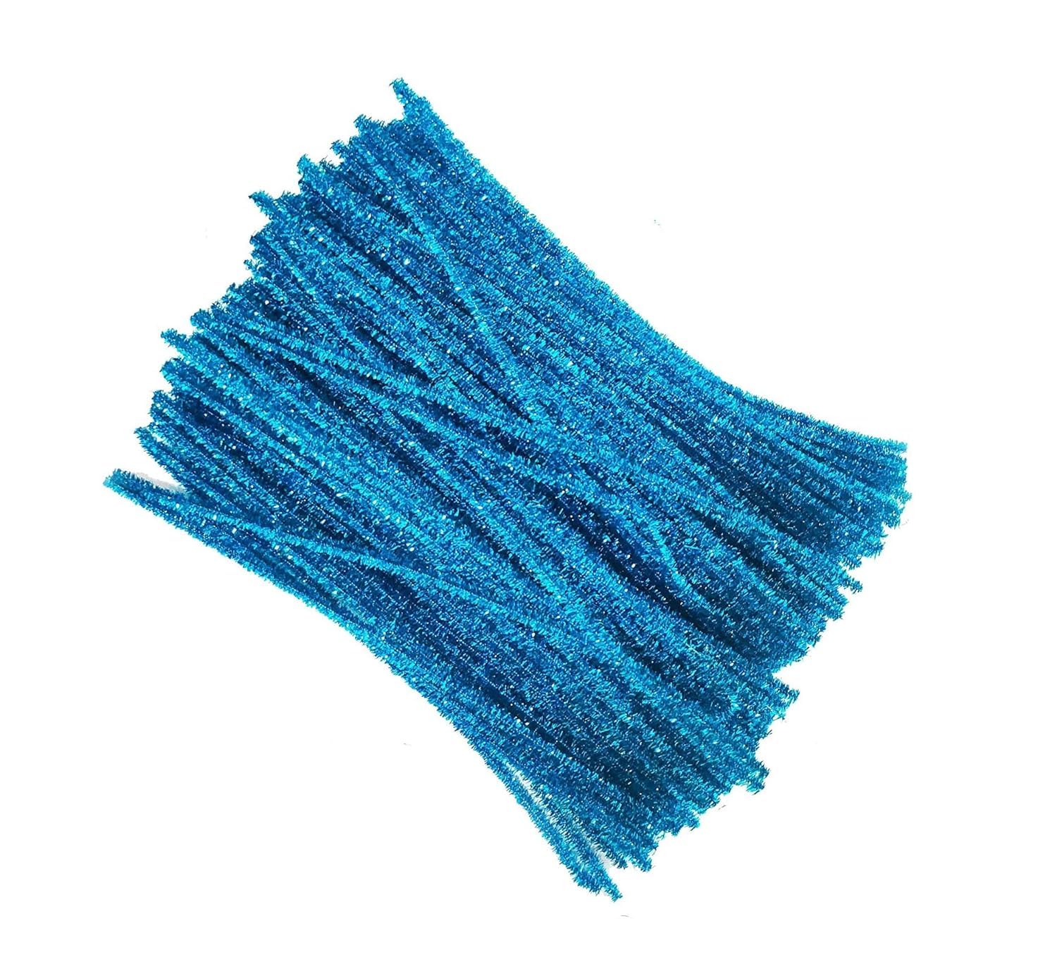 EliteKoopers Turquoise Glitter Tinsel Chenille Metallic Pipe Cleaners Pipe for DIY Craft Projects, Wedding, Home, Party, Holiday Decoration Item (100Pcs)