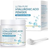 Pure Hyaluronic Acid Serum Powder for Skin & Face, 120G High Molecular Weight Anti Aging Hyaluronic Acid serum, Water Soluble, Fine Powder, Gluten Free, Non-GMO- Includes Scoop