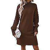 Pink Queen Women's Long Sleeve Sweater Mini Dress Casual Loose Mock Neck Empire Waist Cocktail Party Knit Short Dresses