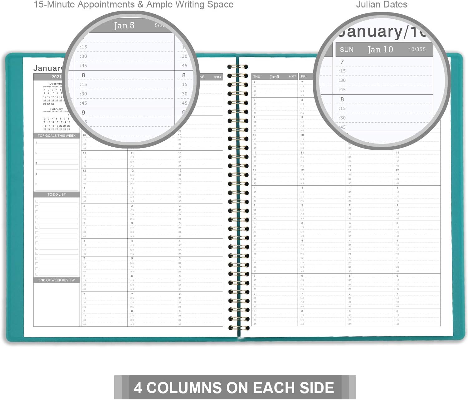 2021 Weekly Appointment Book & Planner - Daily Hourly Planner 8.4" x 10.6", Jan - Dec, 15-Minute Interval, Flexible Soft Cover, Twin-Wire Binding : Office Products