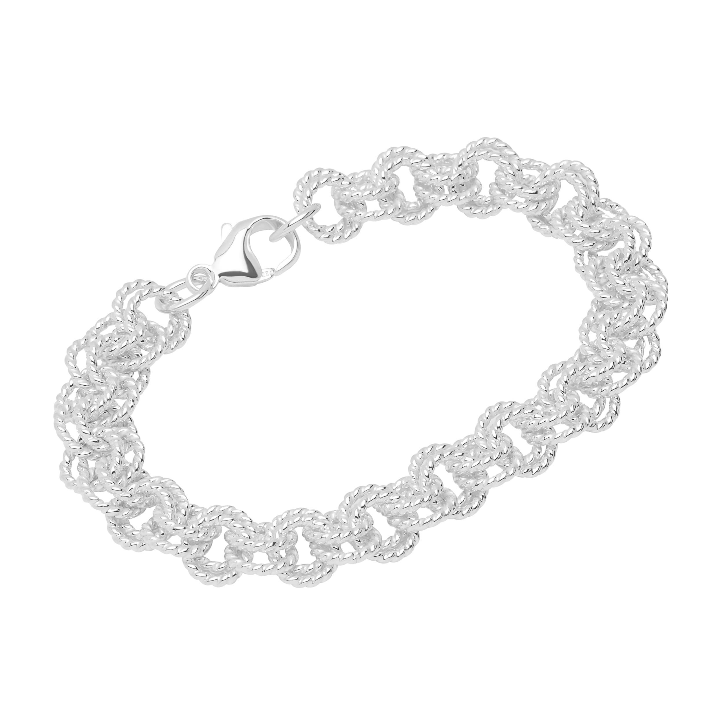 NKlaus bracelet 925 sterling silver 21cm twin anchorchain chiselled ladies bangle chain 12159