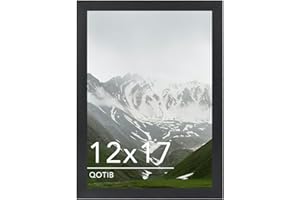 QOTIB 12x17 Picture Frame Black for Wall Mounting, Horizontal and Vertical Formats for Wall Hanging, Wood 12x17 Frame, Black, 1 Pack