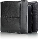Swallowmall Leather Wallet for Mens Genuine Leather RFID Blocking Bifold Wallets with 1 ID Window 15 Card Slots