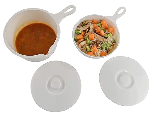HOME-X - Juego de 4 ollas y sartén para microondas con tapa y asa ...
