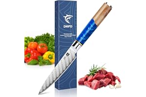Dnifo Kitchen Utility Knife 5 Inch, Japanese VG10 Steel Damascus Paring Knife, Small Kitchen Chef Knife with Gift Box and Res