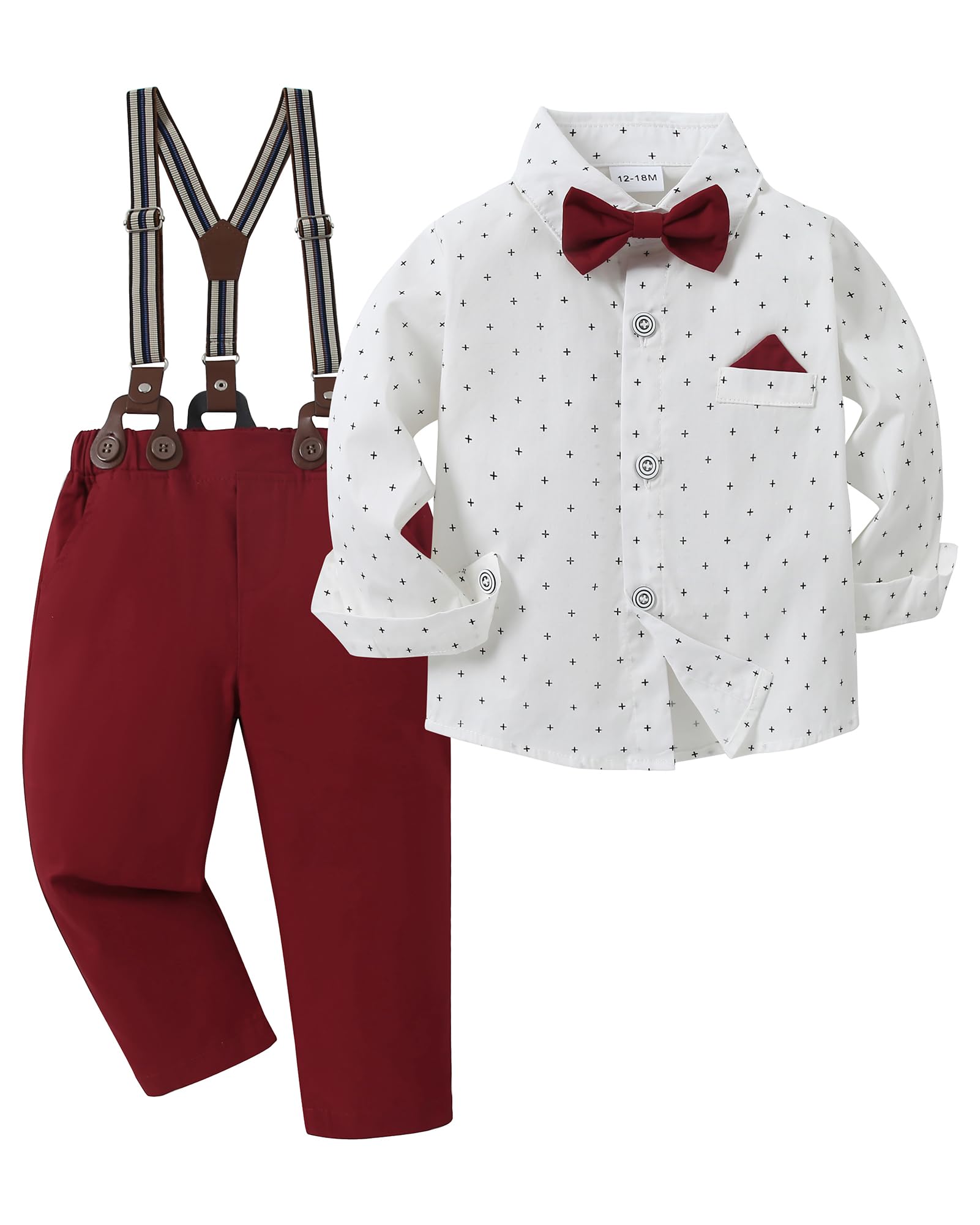 Photo 1 of 1 2 3 4 5T Toddler Wedding Outfit Boy Boys Suit Set Toddler Suits Formal Dress Shirt/Bowtie/Suspender Pants 2-3T Burgundy