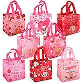 8PCS Happy Valentines Day Reusable Gift Bags, Red/Pink Treat Bags with Handles, Valentines Day Party Bags, Multifunctional Non-Woven Valentines Bags for Gifts Wrapping, Valentines Party Supplies, 7.9