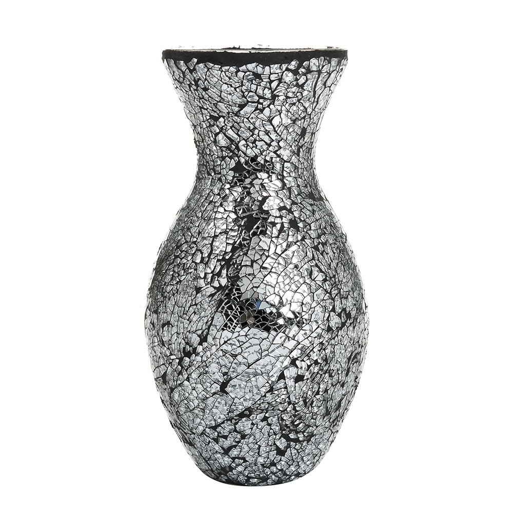 London Boutique Vases Mosaic Black Large small 12" or 16" Decorative Glitter Sparkle vase gift H28 (Small, Black Silver)