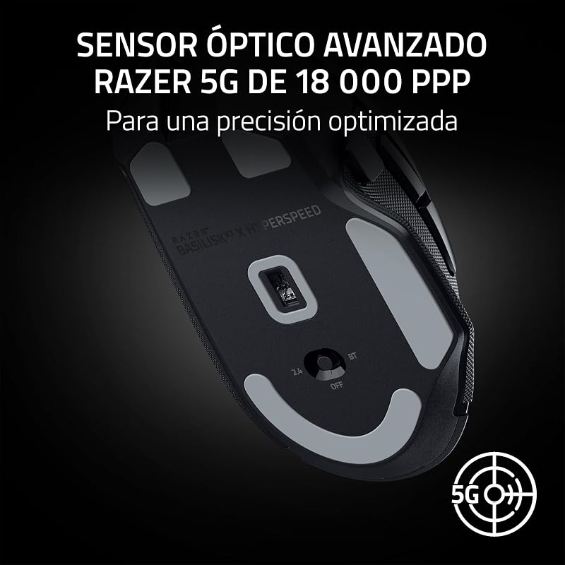 Basilisk V3 X HyperSpeed - Mouse da gioco Wireless personalizzabile (Forma ergonomica con 9 controlli personalizzabili, HyperSpeed Wireless, Bluetooth, Sensore Ottico avanzato 5G 18K) Nero