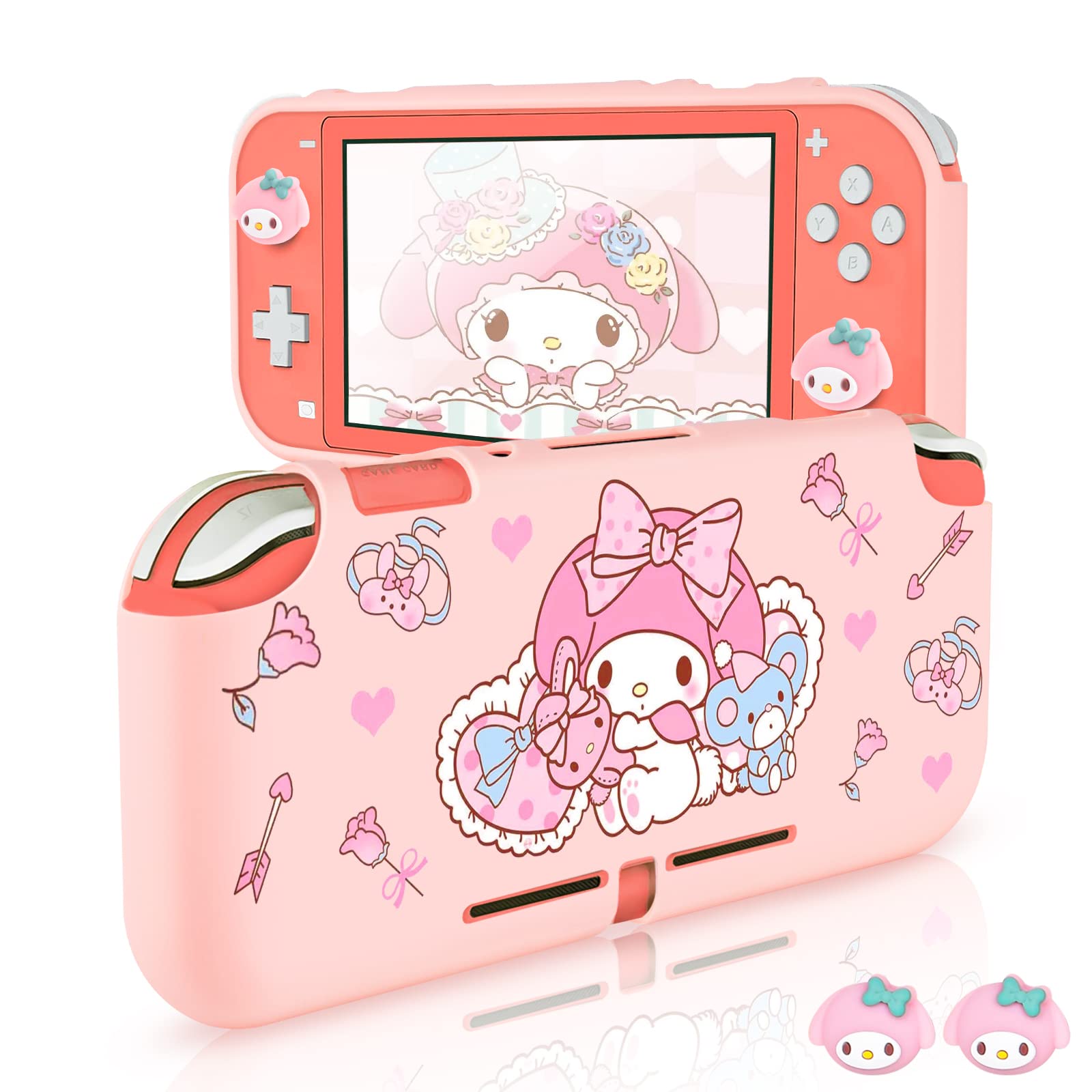 DLseego Little Red Hood Rabbit Switch Lite Protective Case Cute TPU Soft Cover Shock Absorption Anti-Scratch Shell with 2PCS Lovely Bunny Thumb Grips for Switch 2019 Version - Pink