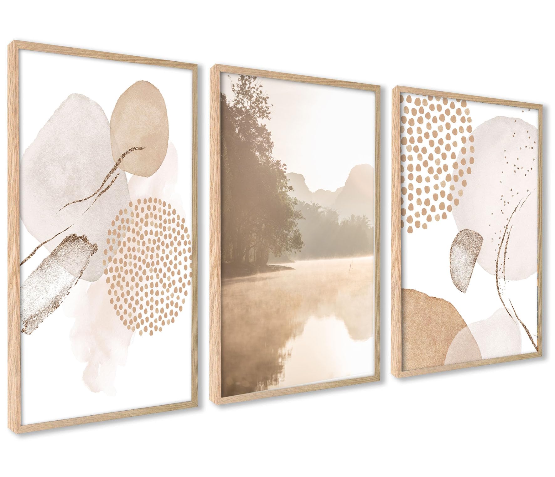 Modern Poster Set | Pictures Living Room Decoration Bedroom | 3x 50x70cm | Abstract Art Beige | Without Frame — image 1
