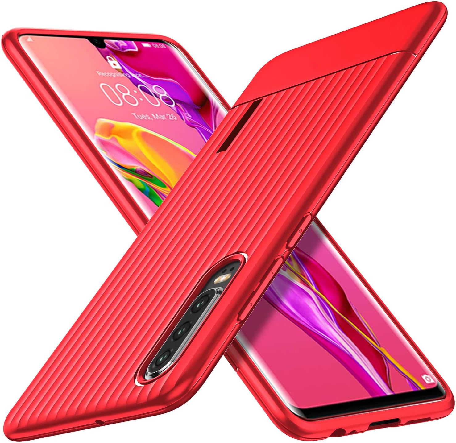 QITAYO Huawei P30 case, Slim shockproof Anti-Scratch Phone Case for Huawei P30 Cover,Red