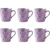 11 Ounce Porcelain Mugs, Set of 6, Tea and Cocoa Mug Set, Purple, Matte