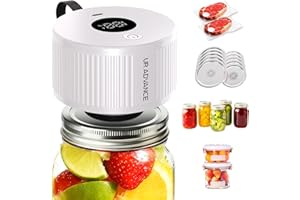 Electric Mason Jar Sealer Kit– Auto-Stop Vacuum Sealer for Food Storage, One-Piece Handheld Vacuum Sealer for Wide & Regular 