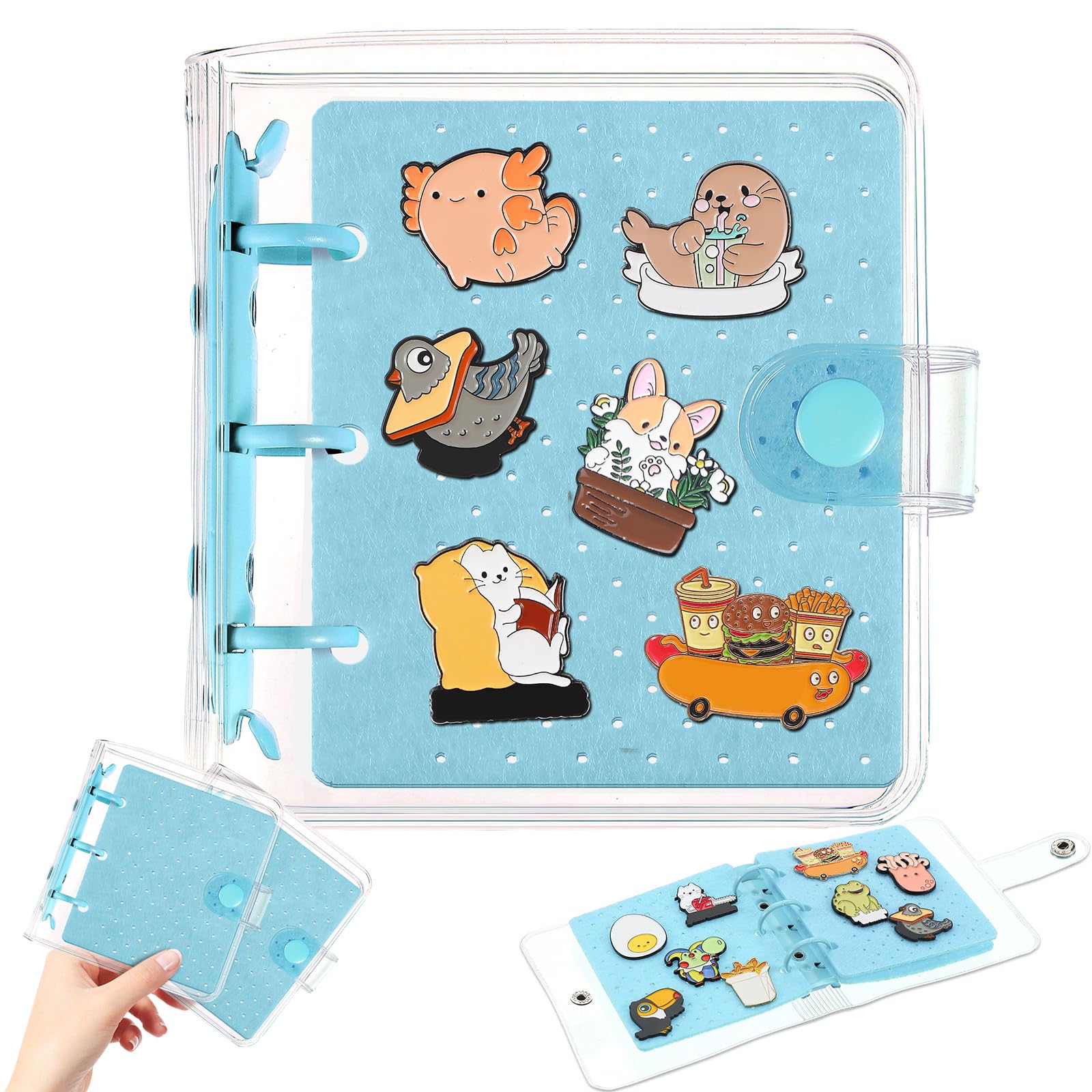 Photo 1 of Humyoun 8 Pcs Mini Enamel Pin Display Book Gift Clear Collection Travel Trading Binder Holder Badge Book Storage Organizer up to 36 1-inch Enamel Pins for Travel Collectors (Blue,4.61x3.94 in)