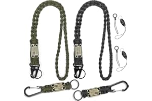 Tokcousun 2/4PCS Heavy Duty Paracord Lanyard Keychain with USA Flag, Braided key lanyard for keys for men Long/Short Keychain
