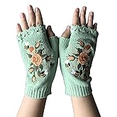 QINMAO womfun Hand Embroidered Gloves Women's Knitted Gloves Flower Gloves,Embroidered Hand Fingerless Gloves for Women