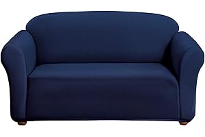 Kashi Home Milan Milan Furniture Slipcover Fitted Protector Couch Cover Jacquard Soft Stretch Non Slip Fabric, Loveseat, Blue