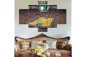 TUMOVO Extra Large Painting 5 Pcs Panel Canvas TD Garden Stadium Pictures Basketball Sport -NBA Boston Celtics Wall Art Home Decor for Living Room Giclee Framed Ready to Hang Posters and Prints - 60''Wx40''H