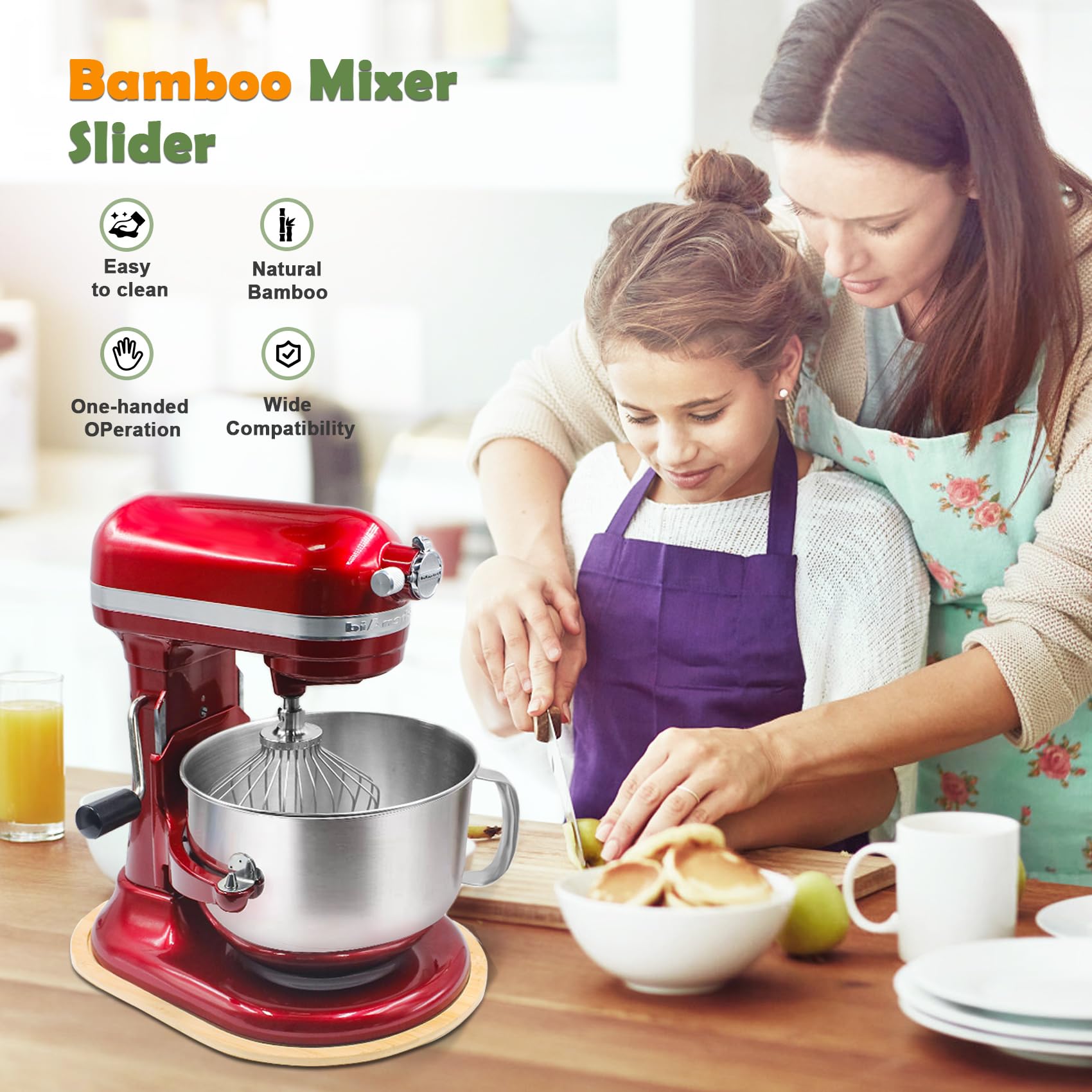 Bamboo Mixer Slider Compatible with Kitchen aid Bowl Lift 5-8 Qt Stand Mixer - Kitchen Countertop Storage Mover Sliding Caddy for Kitchen Aid 5-8 Qt Mixer