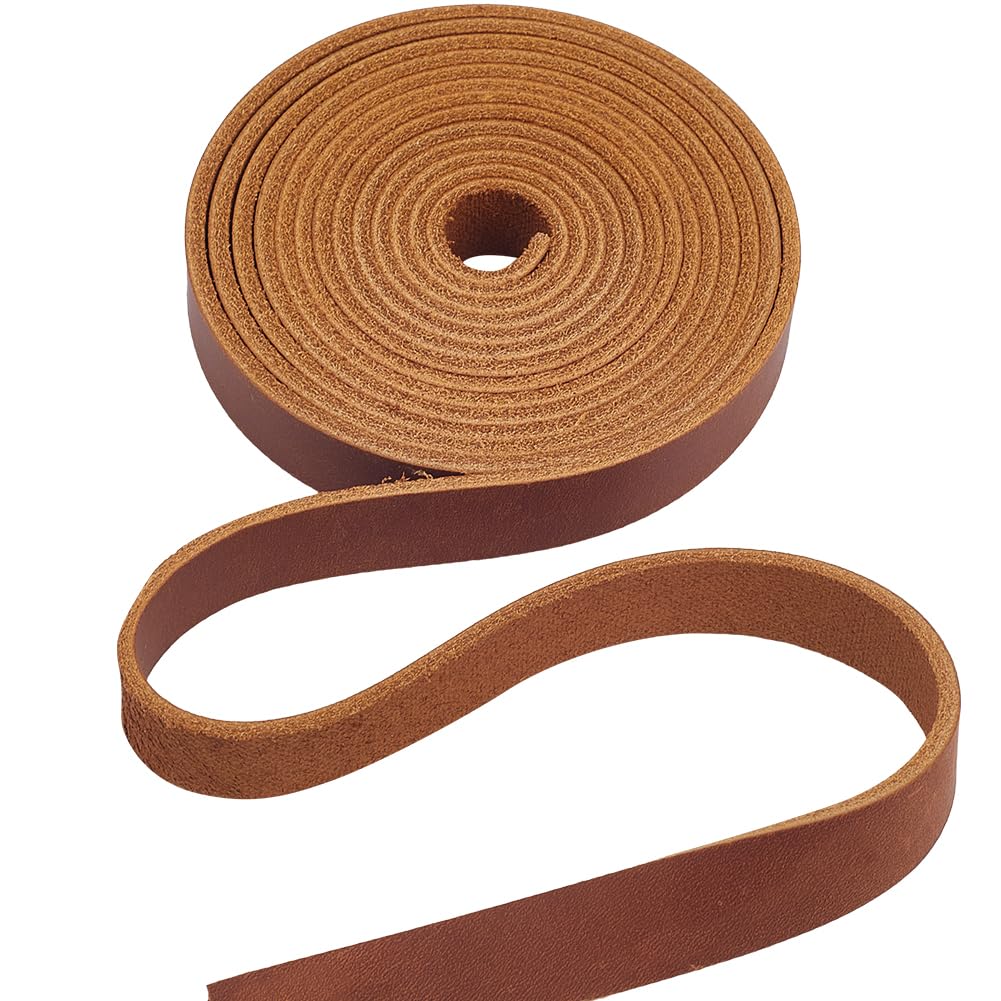 GORGECRAFT 2m Genuine Flat Leather Cord 12.5mm Wide Crazy Horse Leather Strips 1.8mm Thick Full Grain Cowhide Leather Strap Tanned Cattle Hide String for Belts Jewelry Making DIY Crafts, Saddle Brown