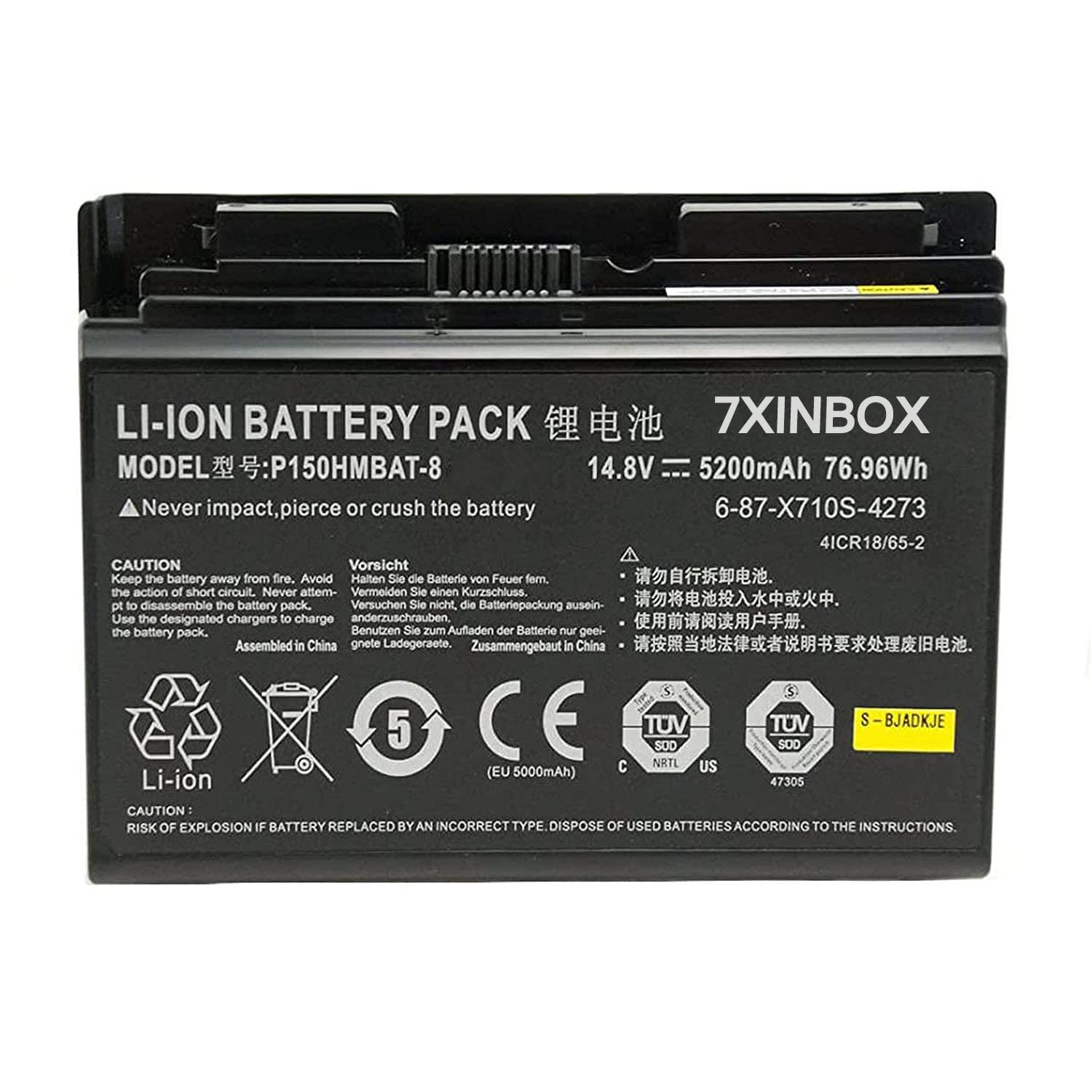 7XINbox P150HMBAT-8 14.8V 5200mAh 76.96Wh Laptop Battery compatible with CLevo 6-87-X710S-4271 6-87-X710S-4272 6-87-X710S-4J7 6-87-X710S-4J72 Sager NP8170 NP8150 NP8130 P170HM P170 P170SM-A