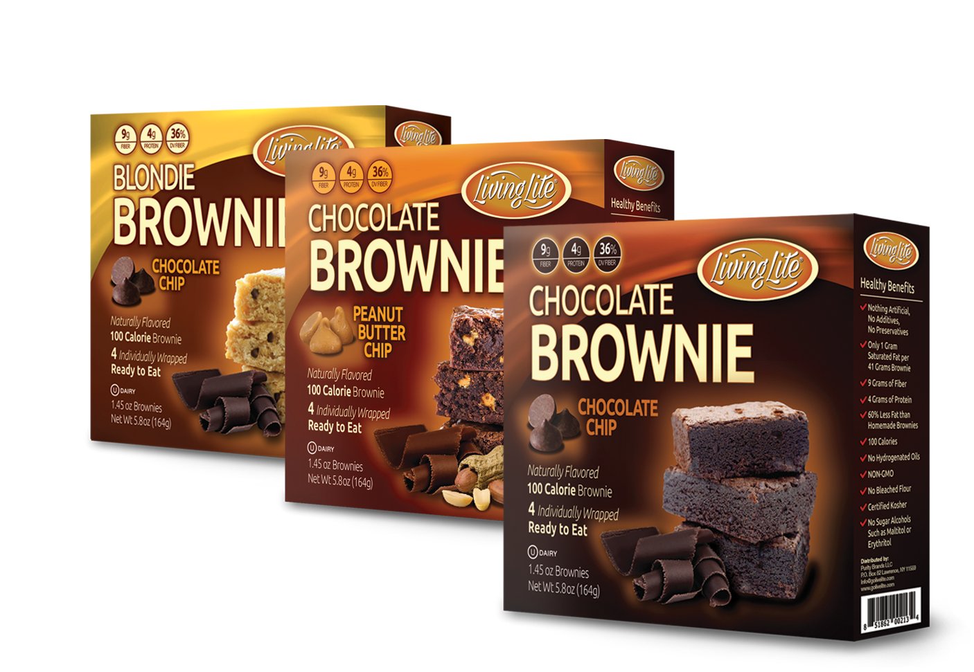 Living Lite Brownies Taster's Variety Pack (3pack, 4 Bars Per Box