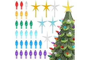 Kingovalley Ceramic Christmas Tree Replacement Light Bulb Set - 140Pcs Multicolor Medium Twist Light Ornaments and 3Pcs Toppe