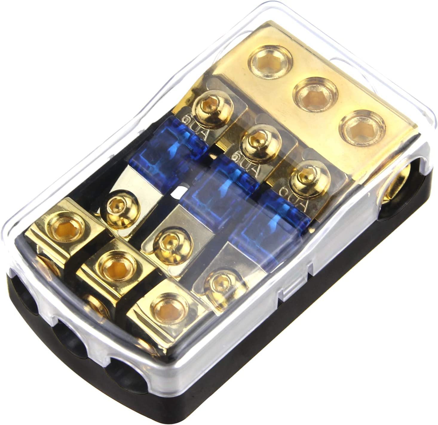 RKURCK 3 Way 3x0/4 Gauge In To 3x4/8 Gauge out 60A Fuse Distribution Block Mini ANL Fuse Holder For Automotive Car Boat Marine